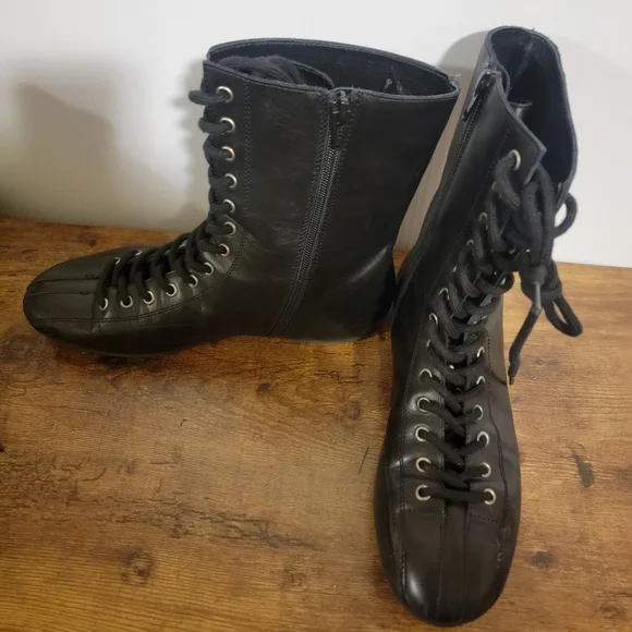 Free People Black Leather Lace Up Ankle Boots Size 9 - Picture 3 of 8